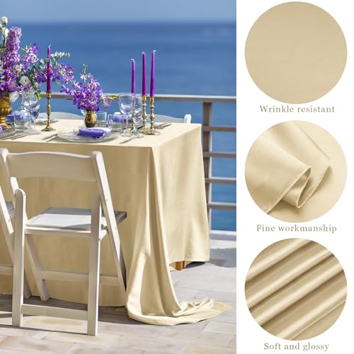 Image of TURSTIN 1 Pack Champagne Satin Tablecloth 102 x 58'' Overlay Table Cover