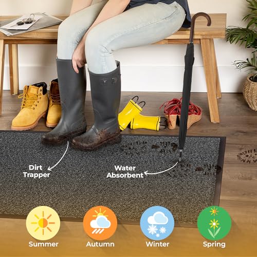 Image of BLADO Washable Door Mats Indoor & Outdoor - Non-Slippery Heavy Duty Doormats Indoor - Stylish & Large Rubber Door Mat - Perfect Dust Grabbing Outdoor & Indoor Door Mat (Grey, 60 cm x 90 cm).
