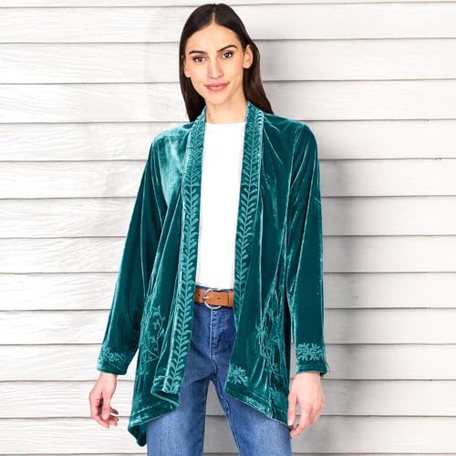 Image of The Lakeside Collection Women's Embroidered Velvet Open Front Cardigan