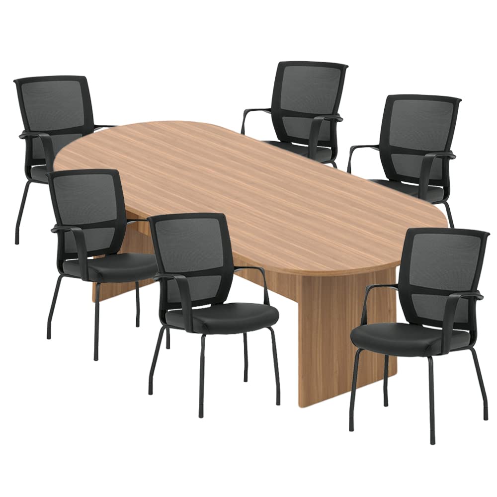 GOF 8FT Conference Table with Chair Set, Racetrack Boat Shaped for Office (8FT & 6 Chairs, Walnut) G13050B