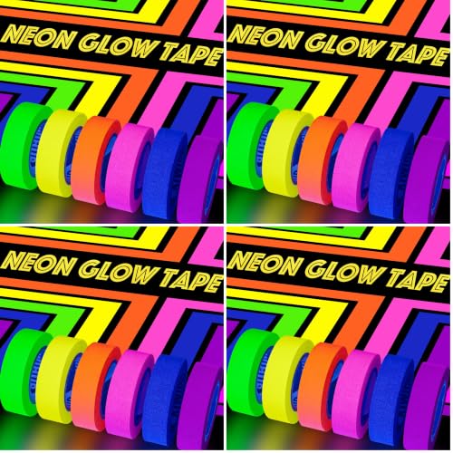 Image of UV Blacklight Reactive Fluorescent Cloth /Neon Gaffer Tape, Super Bright Spike Tape for Glow Party Supplies, 0.6inch x 16.5ft per Color (Pack of 4)
