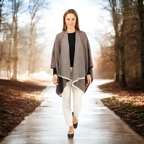 Image of Women's Shawl Wrap Poncho Ruana Cape Cardigan Sweater Open Front for Fall Winter Spring