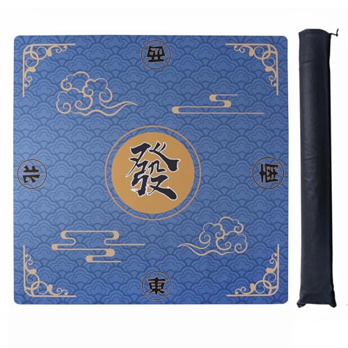 ZGME Mahjong Mat, Anti Slip & Noise Reduction Table Cover for Mahjong, Dominoes, Poker, Card, Tile and Board Games, Rubber Game Mat with Carrying Bag and 3 Dice (Blue, 31.5 x31.5 Inches)