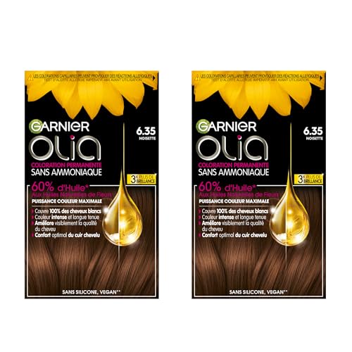 Garnier Olia Coloration permanente sans ammoniaque aux huiles naturelles de Fleurs - 6.35 Noisette - lot de 2