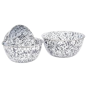 Crow Canyon Enamelware – 3 Piece Mixing Bowl Set – Grey on White Marble