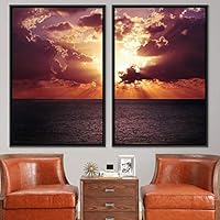 2 Piece Framed Canvas Wall Art Sunset Canvas Prints Home Artwork Decoration for Living Room,Bedroom - 16