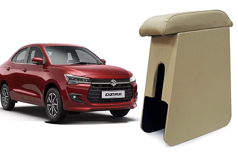 Sca Heavy Quality ArmRest Custom fit Wooden and Rexine Center Console- for Maruti Suzuki Dzire 2024 Onwards - Beige Color