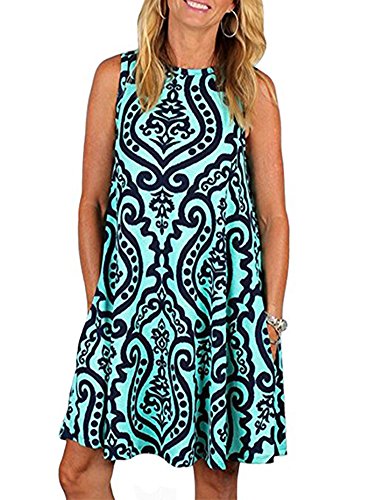For G and PL Women's Sleeveless Swing Geometric Print Loose Flowy Casual Bohemian Tank Tunic Dress Green L