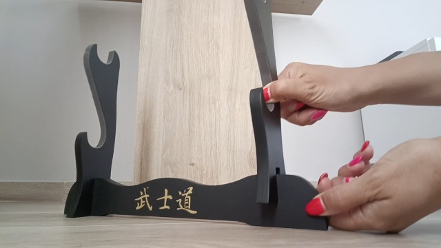 Supporto Da Parete Per Katana In Legno Con Velluto Rosso - Porta Spade Samurai 1 Posto - Foto 7