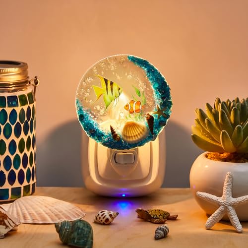 Image of Hortsun Plug in Seashell Night Light Ocean Sea Animal Decorative Night Light Plug in Beach Lamps Vintage Ocean Lamps for Adult for Home Bedroom Living Room Bathroom Wall(Tropical Fish)