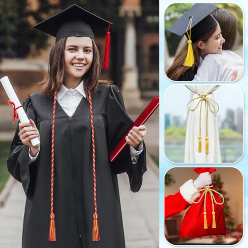 Image of ONUPGO Graduation Cord, Graduation Honor Cords Rayon Braided Tassel Cord, 68 inch inch Polyester Yarn Long Robe Honor Rope for Graduation Students, Bachelor Gown, Gold /Red