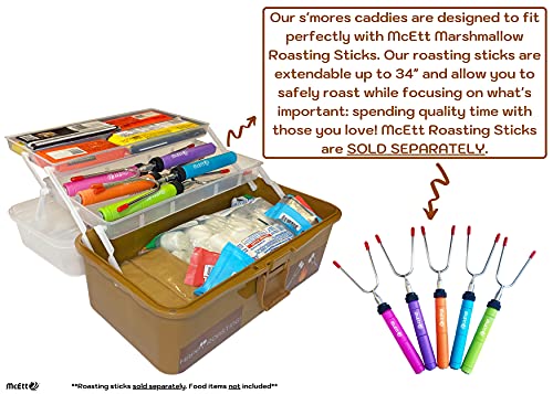 Mcett Smores Caddy - Multi-Tray S'mores Storage Box (Roasting Sticks Not Included) & Fun Smores Stickers - Hold Marshmallows, Chocolate, Crackers, Candy, & Skewers - Camping & Campfire Accessories Kit #TOP4