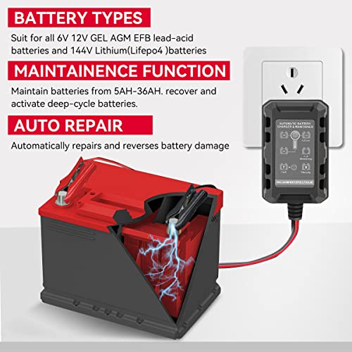 Andeman 1.5-Amp Automotive Smart Battery Charger, 6V 12V 14.4V Portable Battery Tender Car Battery Charger, Deep Cycle Battery Maintainer For Car Truck Motorcycle Motorboat Suv Utv Atv Rv #TOP2