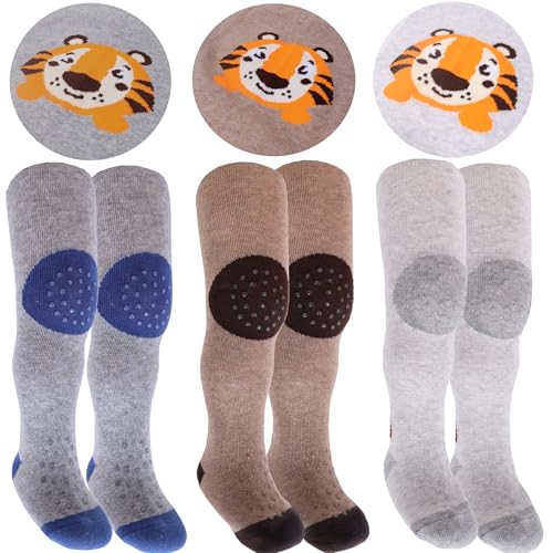 CiuchCiuch Krabbelstrumpfhosen 3er-Pack Drei Stück Dreifacher ABS Rutschfestes Material Für Kinder Babys Mädchen Jungen - 75% Baumwolle - Jungen Tiger Größe 80-86