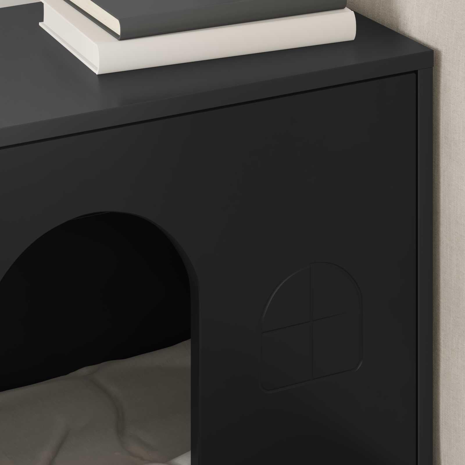 Katzenhaus Indoor 51 x 30 x 52 cm Katzenhöhle Schwarz | Stabile Katzenhöhle aus Holzwerkstoff für das Wohnzimmer - moderner Rückzugsort und Katzenmöbel für drinnen.