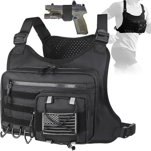 USUAUU Tactical Vest for Men,Chest Rig with Pistol Holster,Adjustable Chest Bag for Men,Chest Pack for Running Fishing Cycling and Hunting