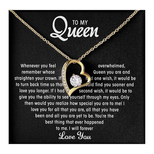 LUXUS™ Love Heart Necklace for My Queen – 18K White Gold Finish, Gift for Wife or Girlfriend, Romantic Heart Pendant, My Forever Jewelry