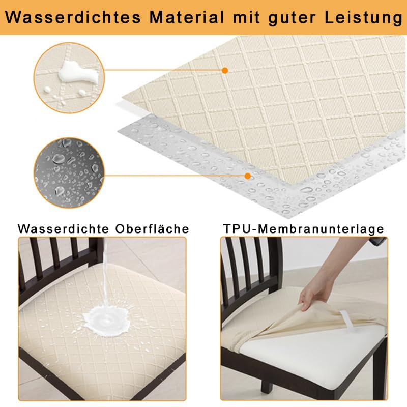 Meision Lot de 4 housses de chaise de salle à manger - Laminé en TPU - Imperméables - Stretch Jacquard - Amovibles et lavables - Pour cuisine, hôtel, mariage - Marron