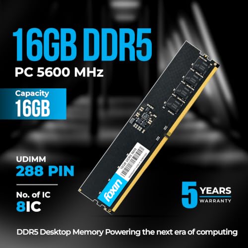 Image of Foxin 16GB DDR5 Desktop RAM 5600MHz | UDIMM - 1.1V Low Voltage | 288-PIN Pin, Intel & AMD Compatible | High-Speed PC Memory Upgrade | 5 Years Warranty