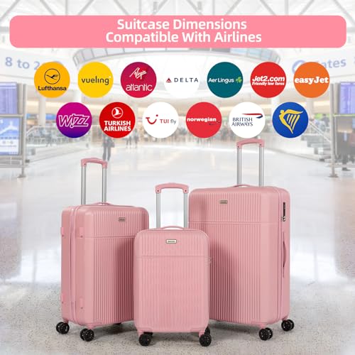 H.yeed Luggage Sets 3, ABS Hard Shell Lightweight Trolley Travel Suitcase Set with 4 Spinner Wheels TSA Lock for Man Women, 21" + 24" + 28"-Pink - Image 6