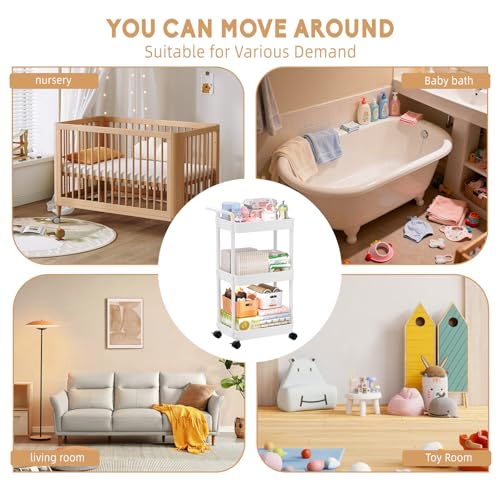 Image of Volnamal Baby Diaper Caddy, Plastic Movable Cart for Newborn Nursery Essentials Diaper Storage Organizer for Changing Table & Crib, Easy to Assemble, Baby Registry, Off-White