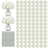 Auihiay 204PCS Hydrangea Artificial Flowers, Silk Artificial Hydrangea Flowers Heads with Stems, Faux White Flowers for Wedding Centerpieces, Arch and Background, Bridal Shower and Home Decor (Ivory)