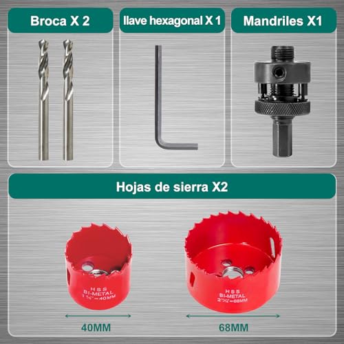 HYCHIKA Bi-Metal Hole Saw, 2PCS Hole Saw Set 68mm 40mm, Cutting Depth: 32mm, Perfect for Drilling Soft Metal, Wood, PVC Board and Plastic 5 HYCHIKA Bi-Metal Hole Saw, 2PCS Hole Saw Set 68mm 40mm, Cutting Depth: 32mm, Perfect for Drilling Soft Metal, Wood, PVC Board and Plastic - Image 5