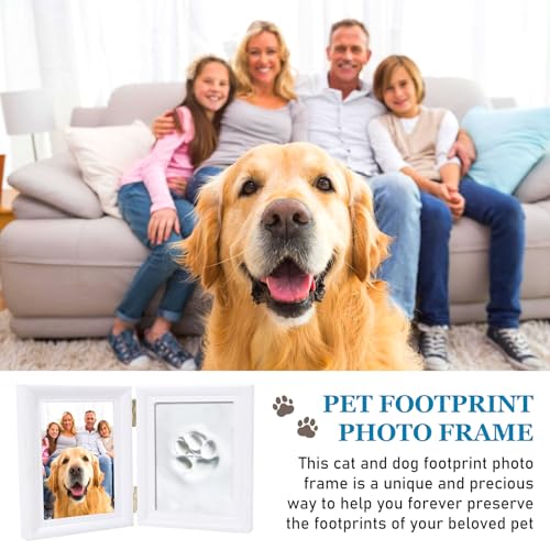 Sporgo Pfotenabdruck Set Hund Katze: 3D Bilderrahmen mit Foto und Pfotenabdrücke, Pfotenabdruck Set mit Ständer, Holz Bilderrahmen für Hunde oder Katzenbesitzer