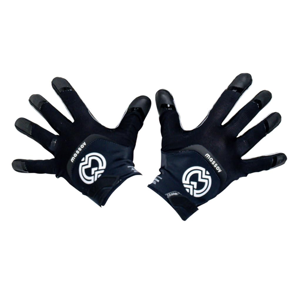 MASSOV EVO2 Men's Football Gloves - Sticky Football Gloves with ProTac Palms, Mesh & 4D Sport Mesh for Elite Fit & Superior Breathability - Jet Black, Medium