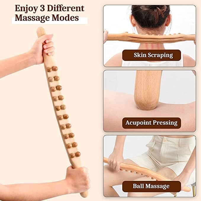 ACUWORLD Wood Therapy Massager Tools| 20 Beads Stomach Massager| Ease Neck| Back| Waist| and Leg Hip Pain| Self Body Sculpting Wooden Stick ACUWORLD Wood Therapy Massager Tools| 20 Beads Stomach Massager| Ease Neck| Back| Waist| and Leg Hip Pain| Self Body Sculpting Wooden Stick