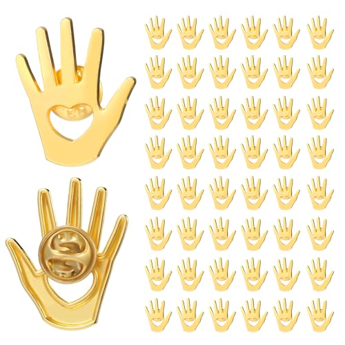 Image of Foilswirl 50 Pcs Employee Appreciation Gifts Bulk Gold Hand Lapel Pin Volunteer Appreciation Gift Recognition Gifts for Social Worker Nurse Coworkers (Hollow Style)