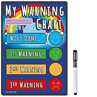 TMS Behaviour Warning Chart and Reward Chart for Children - Dry Wipe Magnet with Colour in Stars and a Magnetic Dry Erase Pen for Toddlers, Kids, Boys, Girls (Rainbow, A5 Warning Chart)