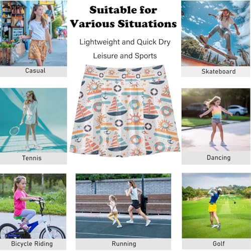 visesunny Girl's Golf Skirt Athletic Solar Sail Anchor Tennis Skort Sport Activewear with Double Layer Pockets4