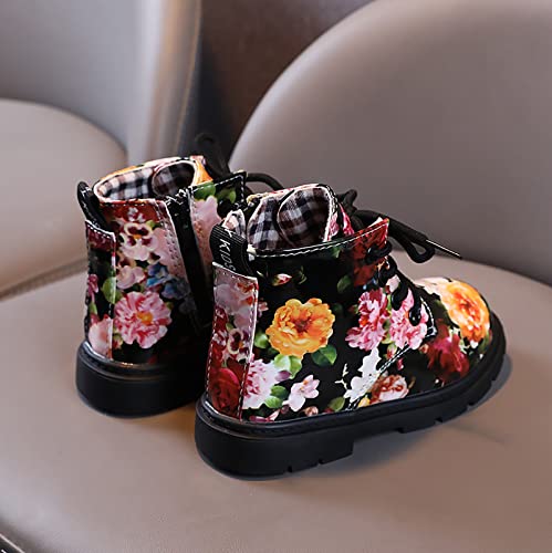 Toddler Booties Boys Girls Waterpoor Ankle Boots Side Zipper Booties Floral Print Short Boots Winter Warm Snow Boots (B, 4.5-5 Years Little Child)3