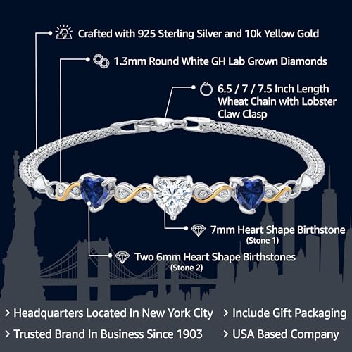 925 Silver and 10K Yellow Gold 925 Silver and 10K Yellow Gold Customized and your Own Personalized 7MM and 6MM Birthstones and Lab Grown Diamond Bracelet For Women 6.5/7/7.5 Inch Length, Made In Italy2