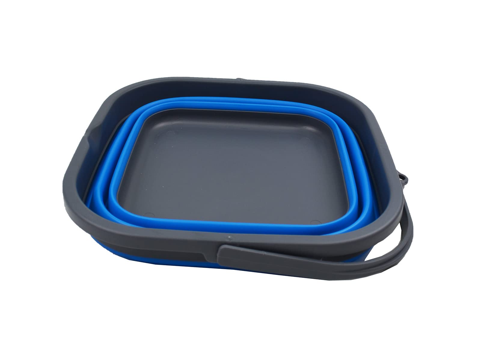 SAMMART Secchiello Pieghevole Quadrato 8,5L Con Coperchio E Manico | Set Da 2 In Grigio/Blu Acciaio, Senza BPA, Salvaspazio Per Campeggio E Casa