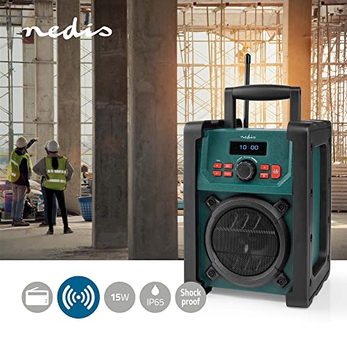 Nedis DAB + Radio | Tisch Ausführumg | DAB+ / FM | 2.2" | Scharz-weiß Monitor | Batteriebetrieben/Netzstromversorgung | Digital | 15 W | Bluetooth | Wecker | IP65 | Tragegriff | Grün/Schwarz - Image 3