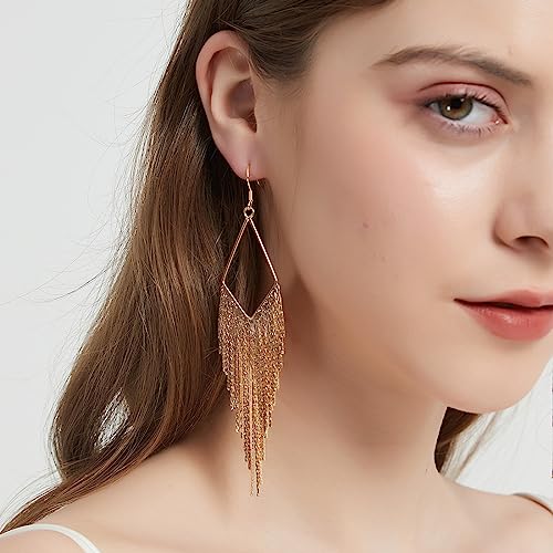SELOVO Dangling Metal Chain Tassel Dangle Earrings Silver/Gold Color2