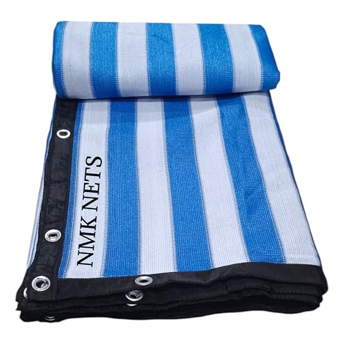 Image of NMK NETS Shade Net 90% Heavy Duty 170 GSM with All Side Eylets for Garden Balcony Multipurpose (6 ft x 10 ft, White and Blue Color Strap)