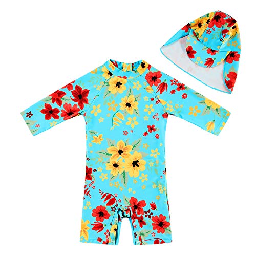 upandfast Baby Girl's Long Sleeve Rash Guard Swimsuit with UPF 50 Sun Protection (Light Blue, 18-24 Months)