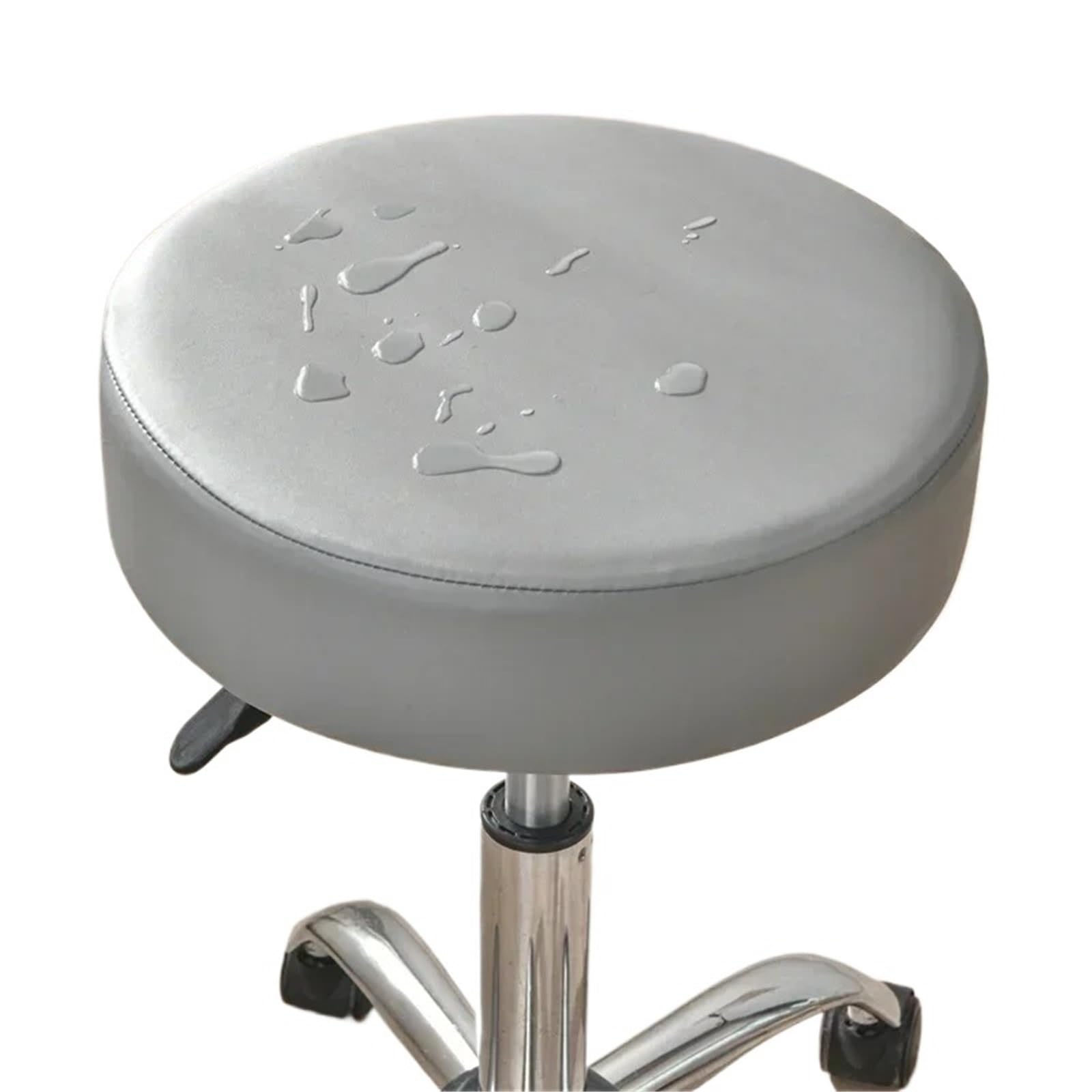 SHENJMAI Stool Covers Round Round Stool Cover Leather Elastic Barstool Covers Solid Color Rotating Chair Slipcover Home Hotel Decor(Grey)