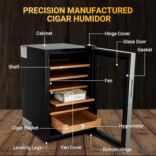 Cigar Humidor Cabinet 500 Count, 3 in 1 70L Electric Humidor with Hygrometer, Humidifier, Cooling Fan & Spanish Cedar Lining, Lights Control System, Desktop Multi Large Drawers, Gift for Cigar Lovers