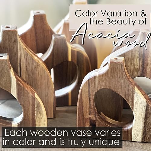 Decorative Vases Set - Pack of 2 Wood Vase for Tables, Shelves, or Mantles - Boho Vase Display for Faux Flowers & Plants - Short Cute Wooden Vases -Home Decor Gift Idea for Christmas & Holidays - Image 4