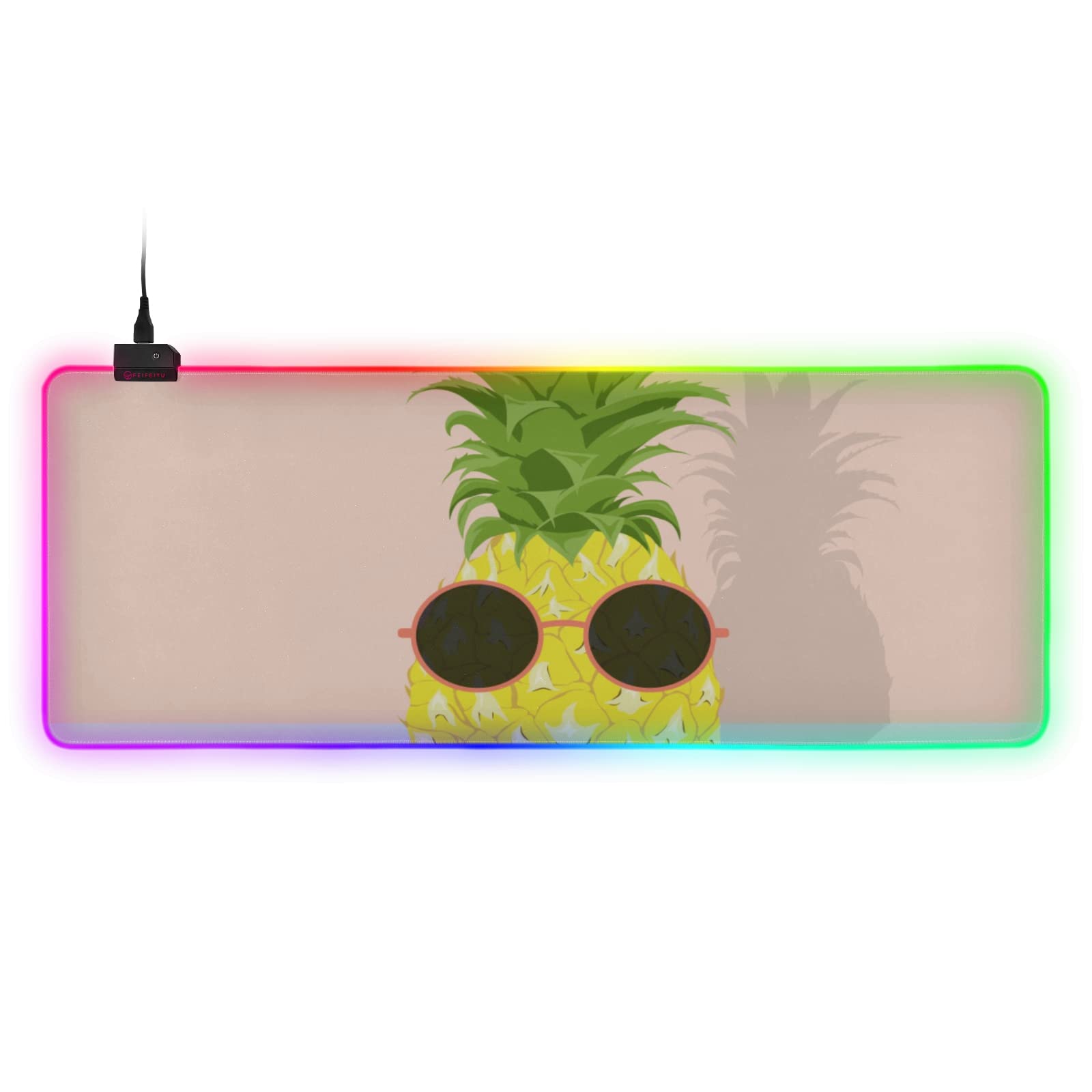 Large RGB Gaming Mouse Pad Pineapples Wearing Sunglasses Minimal Art Style Exotic Glowing Extended Mousepad 31 5x11 8in