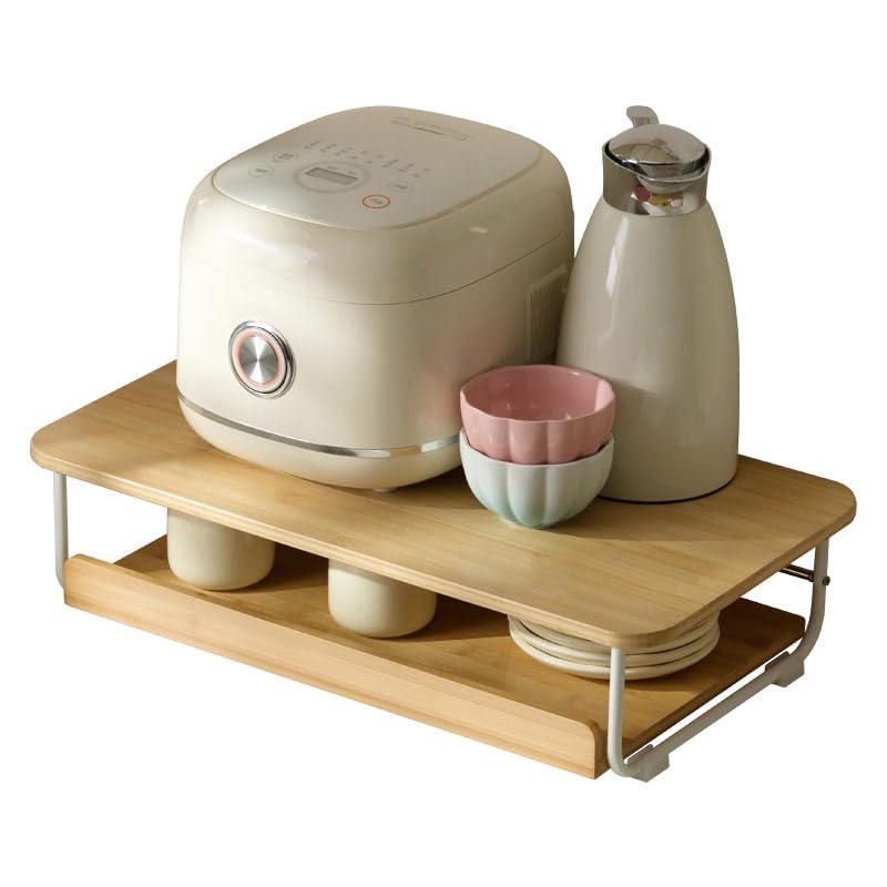 Organizzatore estraibile per piano di lavoro della cucina, cassetto in bambù, ripiano inferiore per forno a microonde, ripiano per spezie e condimenti, colore naturale (43 cm)