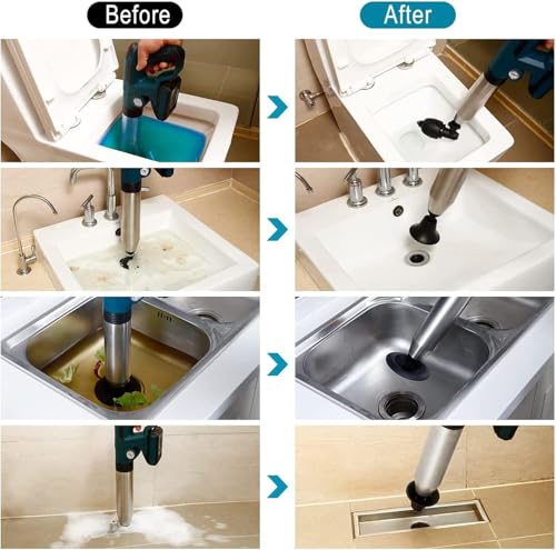 Elektrischer Abflussstrahler, schnurloses Hochdruck-Luftkolbenwerkzeug mit 4 Adaptern, tragbarer wiederaufladbarer Entsperrer für Waschbecken, Dusche, Toilette und Rohrreinigung