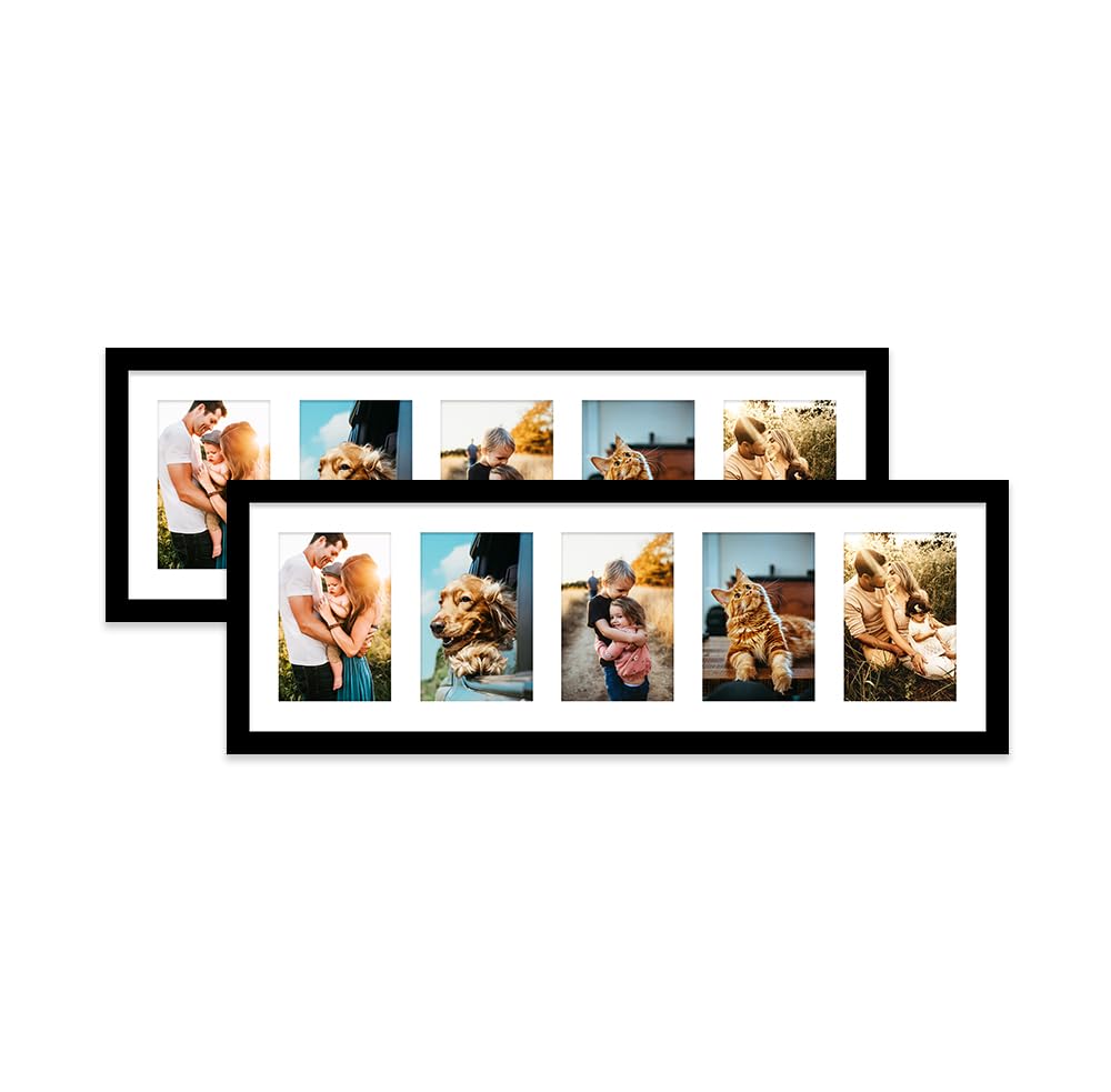 Black Multi Photo Frame - Holds 5 x 6x4 Pictures, Family Collage Picture Frame for Wall Display, 8x26 Panoramic Frame Size, Set of 2 โ image 1