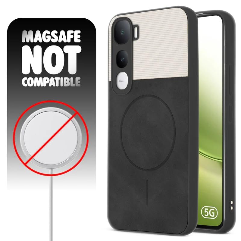 Image of Bintage case Dual-Leather Macc-Safe Design Phone Case| Soft Touch Finish | Full Camera Protectection Back Cover Compatible for Vivo V2506 / Vivo Y400 5G - White & Black