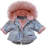 EISHOW Toddler Baby Girls Denim Jacket Faux Fur Collar Hooded Jean Coat Warm Thicken Fleece Lined Plush Jean Outwear Snowsuit (Fur collar-Pink,9-12M,9 Months,12 Months)