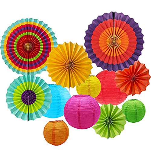 E-MANIS 12pcs pendaison fiesta papier fan des lanternes de décoration, fiesta mexicaine/carnaval/kids/anniversaire/noël decor, partie/events (Couleur-01)
